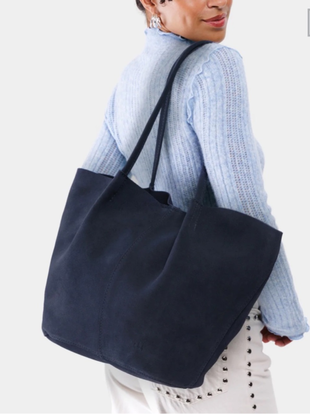 Portland Leather Devan Bucket Tote - Oversized Joni Blue Suede - Picture 7 of 7